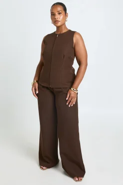 Ensemble Grande Taille Haut Col Bateau Zippé Et Pantalon Large Plissé