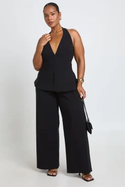 Ensemble Grande Taille Haut Corset Dos Nu À Agrafes Et Œillets Et Pantalon Large En Bengaline