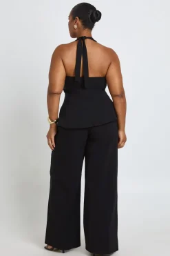 Ensemble Grande Taille Haut Corset Dos Nu À Agrafes Et Œillets Et Pantalon Large En Bengaline