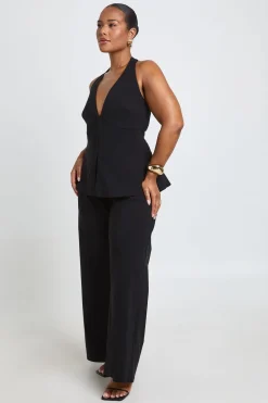 Ensemble Grande Taille Haut Corset Dos Nu À Agrafes Et Œillets Et Pantalon Large En Bengaline