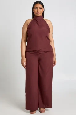 Ensemble Grande Taille Haut Dos Nu Col Montant Et Pantalon Large En Crêpe