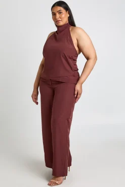 Ensemble Grande Taille Haut Dos Nu Col Montant Et Pantalon Large En Crêpe