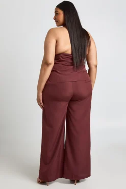 Ensemble Grande Taille Haut Dos Nu Col Montant Et Pantalon Large En Crêpe