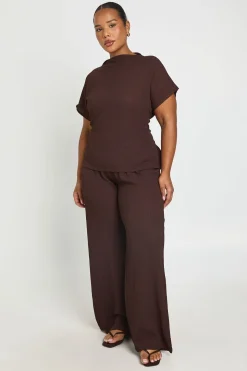 Ensemble Grande Taille Haut À Dos Noué Et Pantalon Large En Tissu Froissé