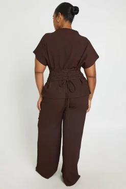 Ensemble Grande Taille Haut À Dos Noué Et Pantalon Large En Tissu Froissé