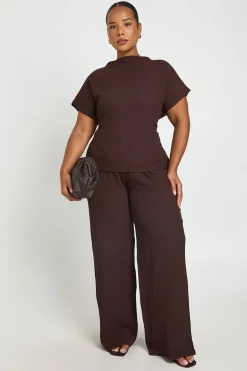Ensemble Grande Taille Haut À Dos Noué Et Pantalon Large En Tissu Froissé