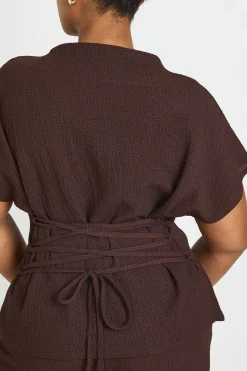 Ensemble Grande Taille Haut À Dos Noué Et Pantalon Large En Tissu Froissé
