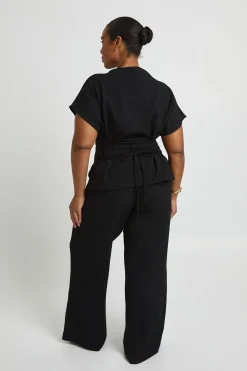 boohoo Ensemble Grande Taille Haut À Dos Noué Et Pantalon Large En Tissu Froissé<Femme Ensembles