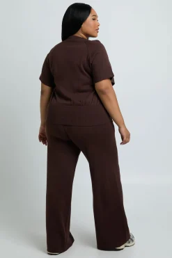 Ensemble Grande Taille Haut En Maille Oversize Taille Cintrée Et Pantalon Large Assorti