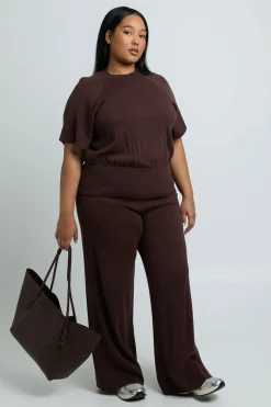 Ensemble Grande Taille Haut En Maille Oversize Taille Cintrée Et Pantalon Large Assorti