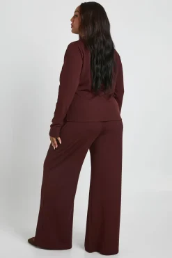 Ensemble Grande Taille Haut à Manches Longues avec Détail Nœud Devant et Pantalon Large