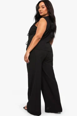Ensemble Grande Taille Haut Sans Manches À Nœud Frontal Et Pantalon Taille Paperbag