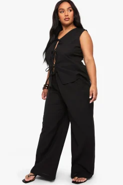 Ensemble Grande Taille Haut Sans Manches À Nœud Frontal Et Pantalon Taille Paperbag