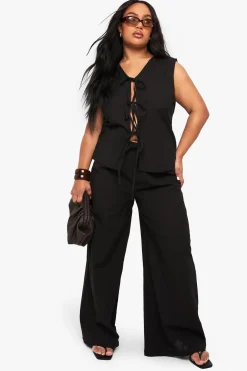 Ensemble Grande Taille Haut Sans Manches À Nœud Frontal Et Pantalon Taille Paperbag