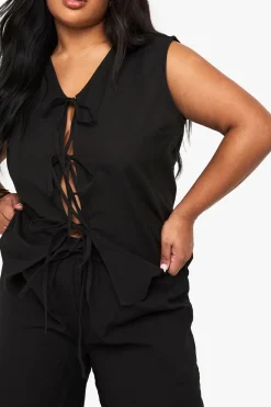 Ensemble Grande Taille Haut Sans Manches À Nœud Frontal Et Pantalon Taille Paperbag