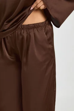 Ensemble Grande Taille Haut Satiné Col Bateau Ample et Pantalon Large