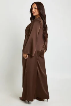 Ensemble Grande Taille Haut Satiné Col Bateau Ample et Pantalon Large