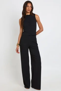 Ensemble Grande Taille Haut Sans Manches Côtelé Froissé À Boutonnière Et Pantalon