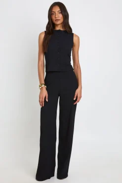 Ensemble Grande Taille Haut Sans Manches Côtelé Froissé À Boutonnière Et Pantalon