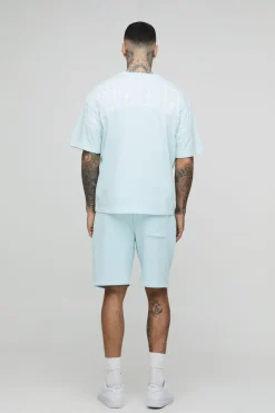 Ensemble Grande Taille Homme T-shirt Oversize Ample Coutures Contrastées & Short Décontracté En Jersey