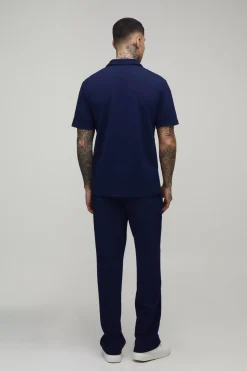 Ensemble Grande Taille Polo À Manches Courtes En Jersey À Chevrons Et Pantalon Fuselé