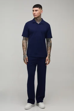 Ensemble Grande Taille Polo À Manches Courtes En Jersey À Chevrons Et Pantalon Fuselé
