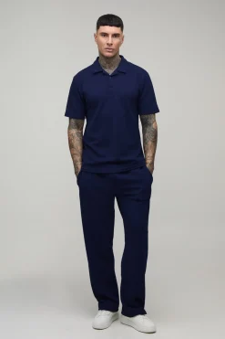 Ensemble Grande Taille Polo À Manches Courtes En Jersey À Chevrons Et Pantalon Fuselé