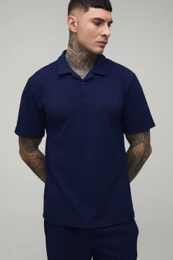 Ensemble Grande Taille Polo À Manches Courtes En Jersey À Chevrons Et Pantalon Fuselé