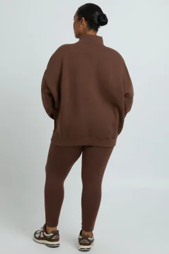 Ensemble Grande Taille Sweat-shirt Col Montant Demi-zip Et Legging