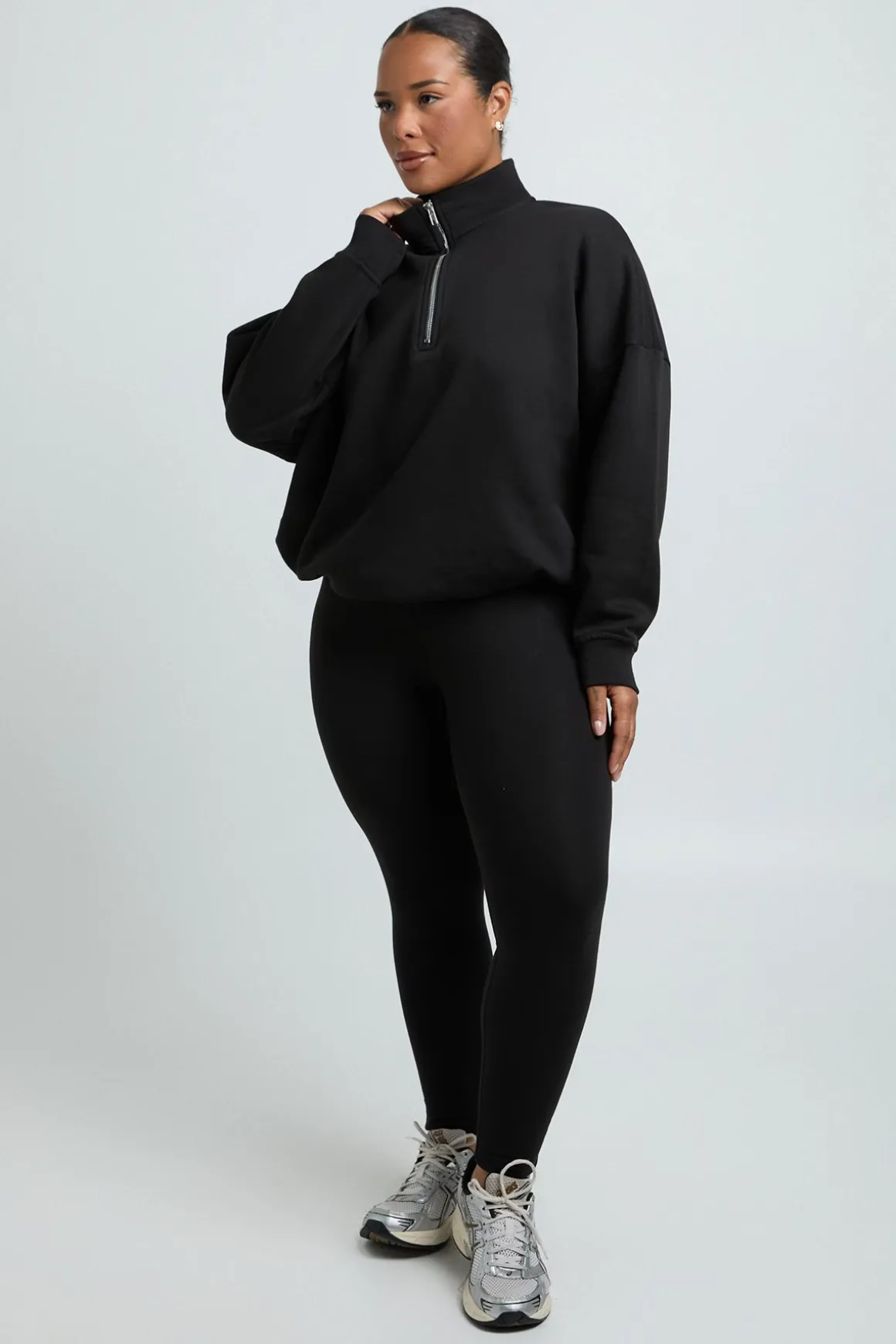 Ensemble Grande Taille Sweat À Demi-zip Oversize Et Legging