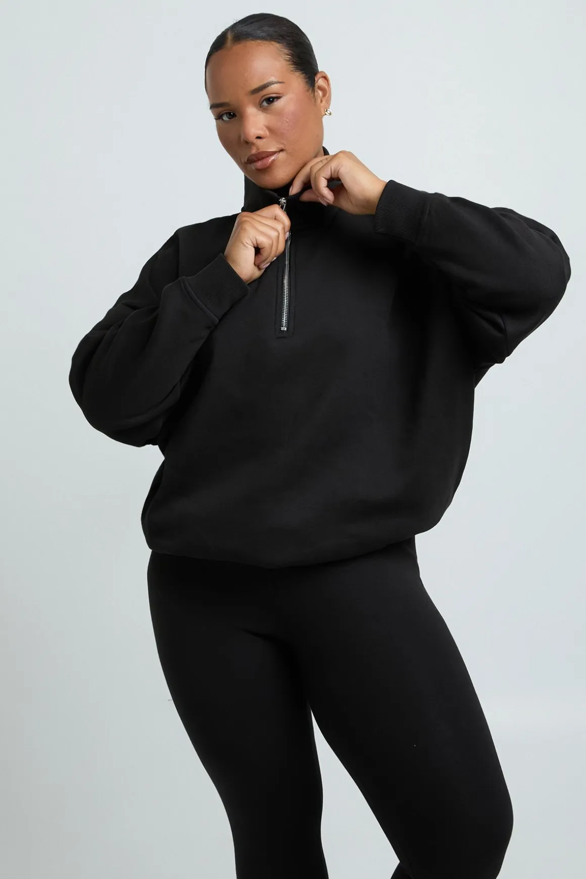 Ensemble Grande Taille Sweat À Demi-zip Oversize Et Legging
