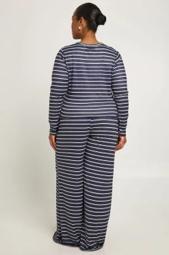 Ensemble Grande Taille Top Ajusté à Manches Longues et Pantalon Large à Rayures