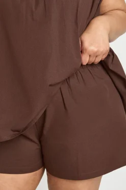 Ensemble Grande Taille Top Bandeau Smocké En Popeline Et Short Évasé
