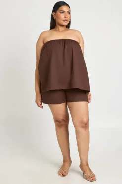 Ensemble Grande Taille Top Bandeau Smocké En Popeline Et Short Évasé