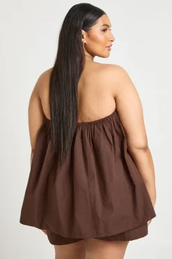 Ensemble Grande Taille Top Bandeau Smocké En Popeline Et Short Évasé