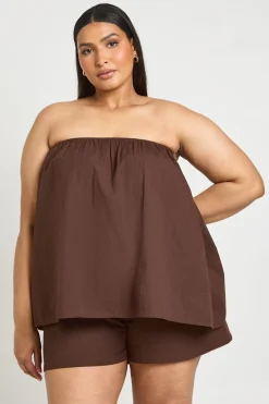 Ensemble Grande Taille Top Bandeau Smocké En Popeline Et Short Évasé