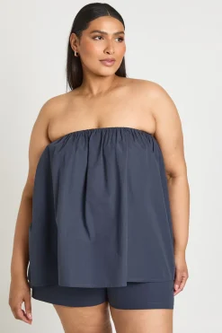 Ensemble Grande Taille Top Bandeau Smocké En Popeline Et Short Évasé