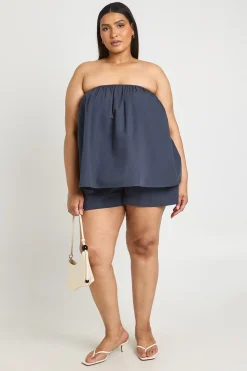 Ensemble Grande Taille Top Bandeau Smocké En Popeline Et Short Évasé