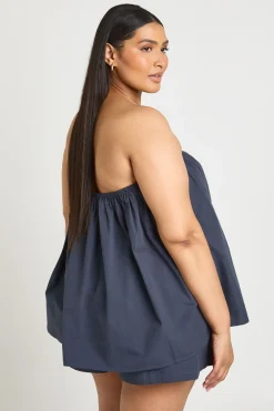 Ensemble Grande Taille Top Bandeau Smocké En Popeline Et Short Évasé
