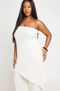 boohoo Ensemble Grande Taille Top Bandeau Côtelé À Ourlet Asymétrique Et Pantalon Large<Femme Ensembles