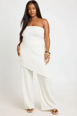 boohoo Ensemble Grande Taille Top Bandeau Côtelé À Ourlet Asymétrique Et Pantalon Large<Femme Ensembles