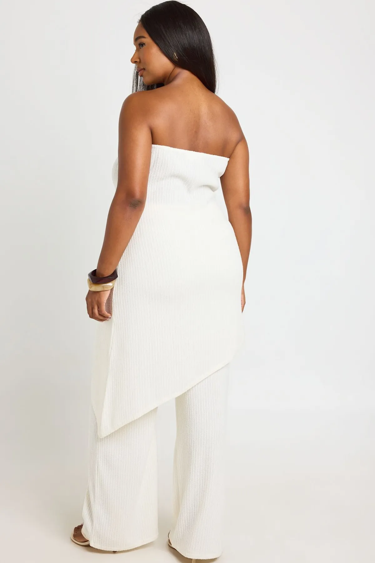 boohoo Ensemble Grande Taille Top Bandeau Côtelé À Ourlet Asymétrique Et Pantalon Large<Femme Ensembles