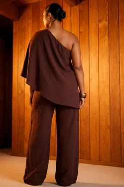 Ensemble Grande Taille Top Cape Asymétrique Et Pantalon Large