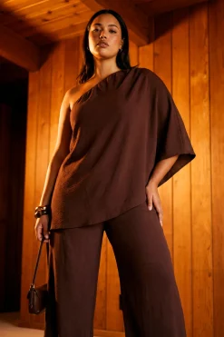 Ensemble Grande Taille Top Cape Asymétrique Et Pantalon Large
