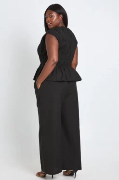 Ensemble Grande Taille Top Col Montant Froncé Et Pantalon Jambes Larges