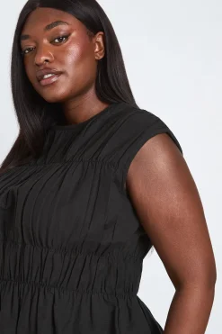 Ensemble Grande Taille Top Col Montant Froncé Et Pantalon Jambes Larges