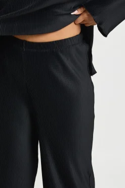 Ensemble Grande Taille Top Col Bateau Plissé Manches Longues et Pantalon Large