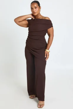 Ensemble Grande Taille Top Col Bénitier Asymétrique Texturé Et Pantalon Large