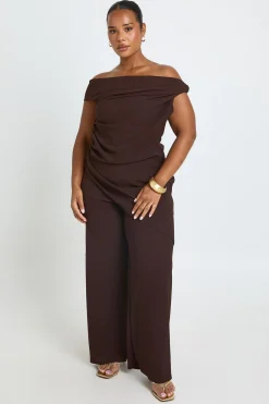 Ensemble Grande Taille Top Col Bénitier Asymétrique Texturé Et Pantalon Large