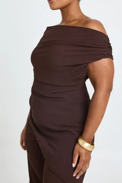Ensemble Grande Taille Top Col Bénitier Asymétrique Texturé Et Pantalon Large